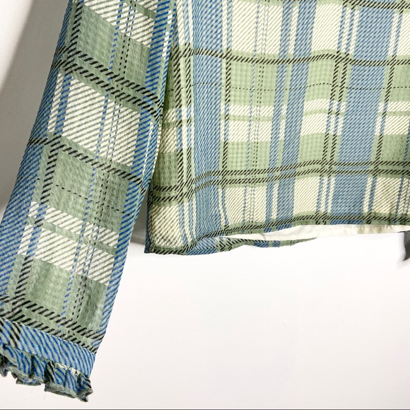 NWT Vero Moda | Green Check Ruffle Blouse - Picture 2 of 6
